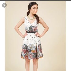 Flair and Back A-Line Dress in Dotted Blossoms